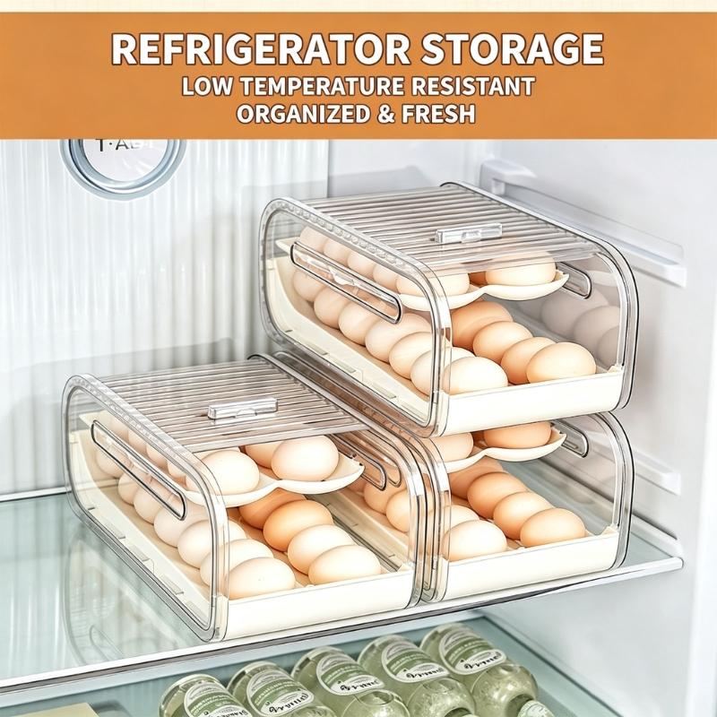 Egg Dispenser Container for Refrigerator Shelves, Rolling Egg Holder with Open Front Access and Plastic Build for Kitchen Storage, 32 x 17 x 14 cm