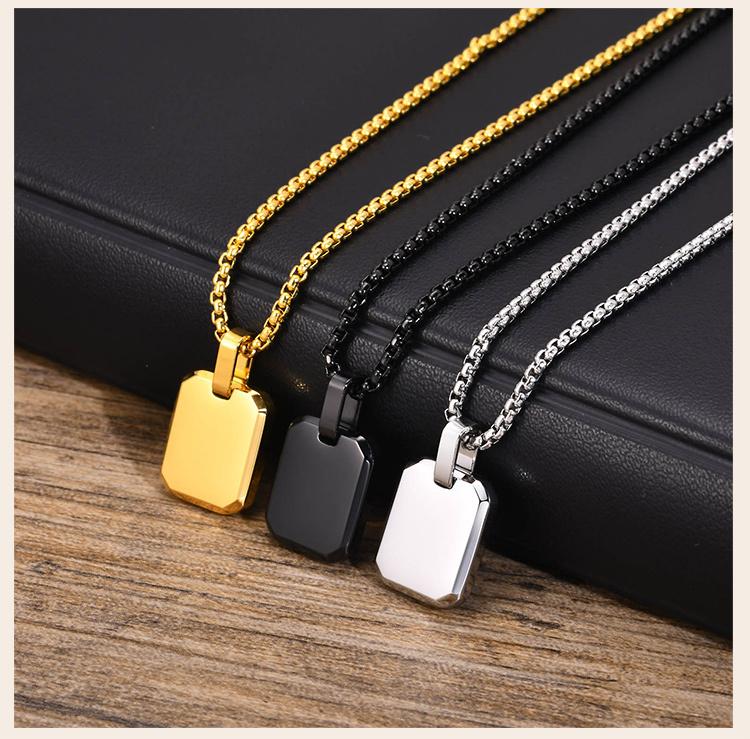 Personalized Letter Name Square Necklace For Women Men, Customized ID Tag Pendant, Stainless Steel Free Engraving Jewelry
