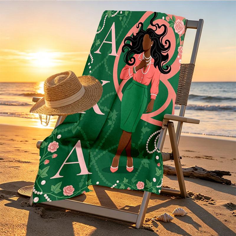 Alpha Kappa Alpha Print Beach Towel Design, Soft, Lightweight. for Home Bathroom, Spa, Pool, Yoga, Surfing, Camping, Gift for Family, Friend