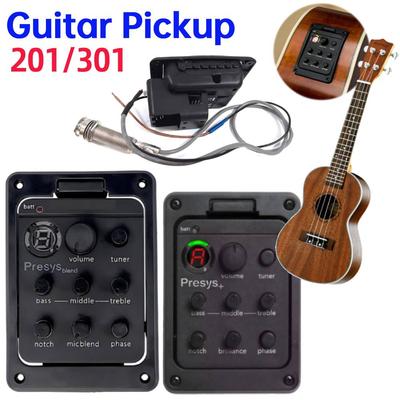 201 Piezo Pickup Onboard Preamp System 4 Band Acoustic Guitar Pickup Preamp EQ Tuner Mic Blend Preamp for Fishman Presys+