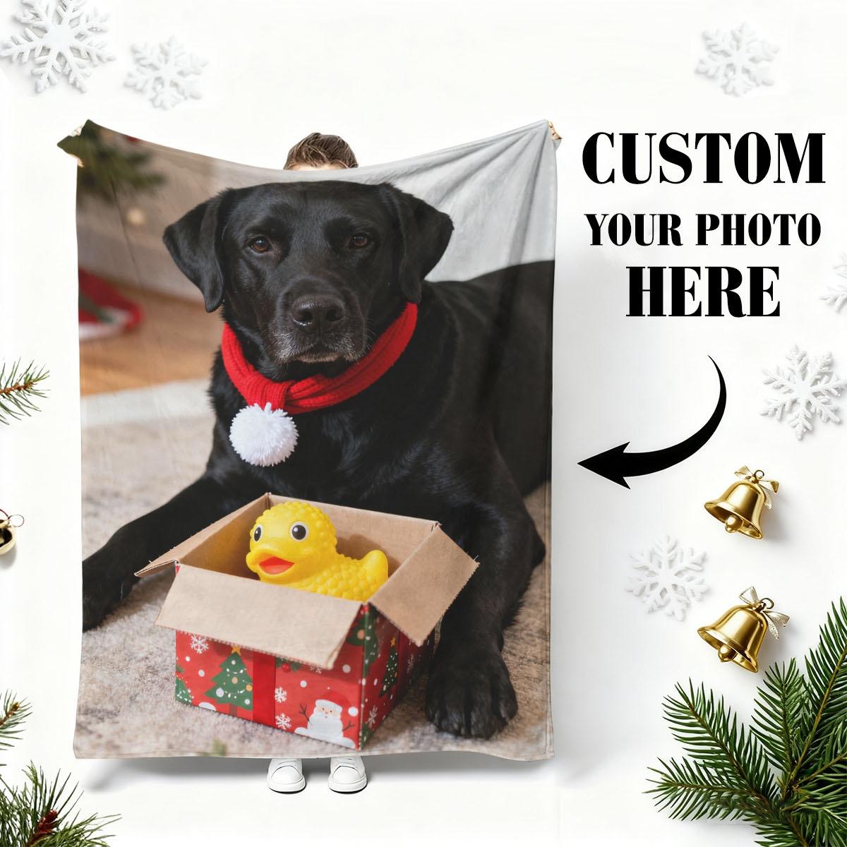 1 Custom Christmas Pet Cat and Dog Flannel Blanket - High-Definition Printed, Non-Fading, Lightweight, Warm, Skin-Friendly, Mach 75X95CM