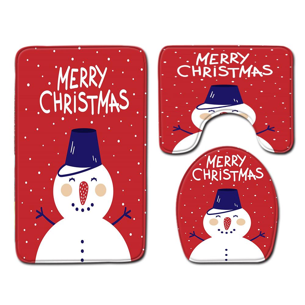 Christmas Toilet Three-Piece Floor Mat Bathroom Three-Piece Carpet Doormat