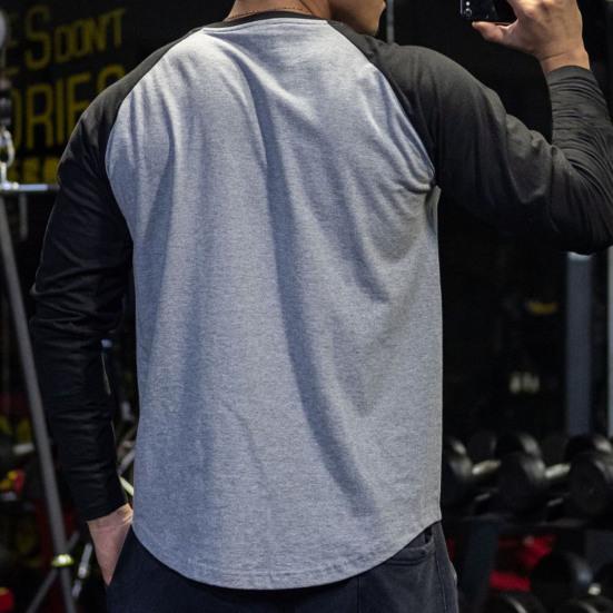 Men Shirt Contrast Colors Breathable Round Neck Soft Spring Top for Jogging