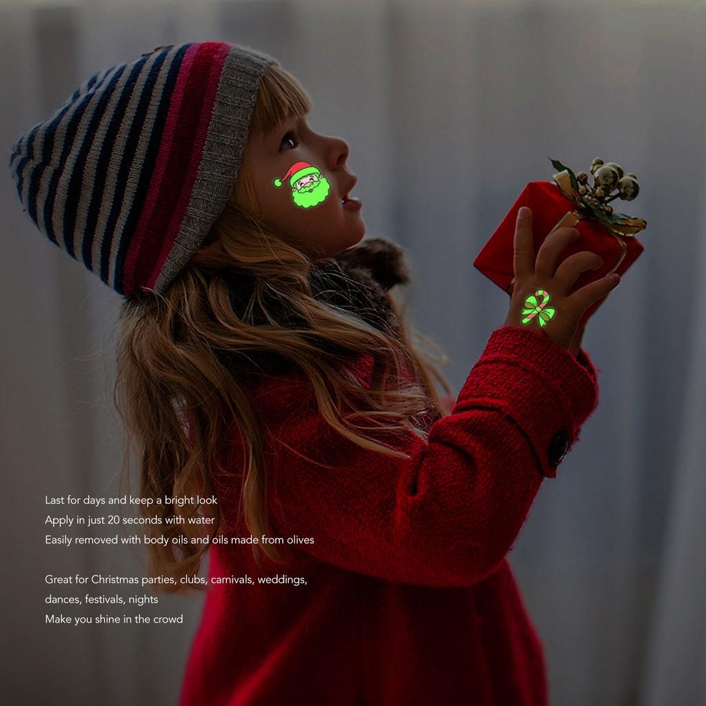 10Pcs Christmas Tattoo Stickers Luminous Waterproof Temporary Face Funny Decoration