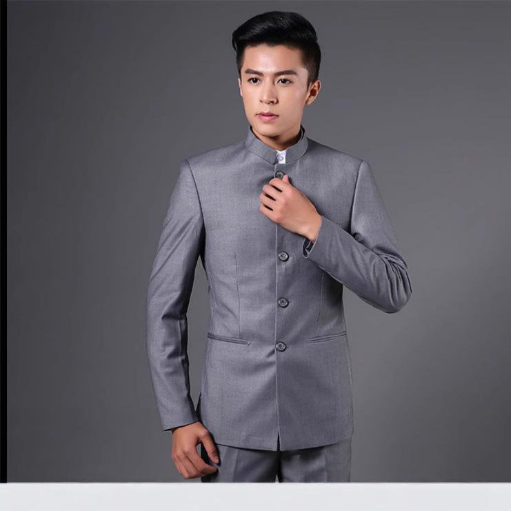 Men's Youth Slim Fit Zhongshan Suit: Stand Collar Casual Chinese Style Wedding Dress 16