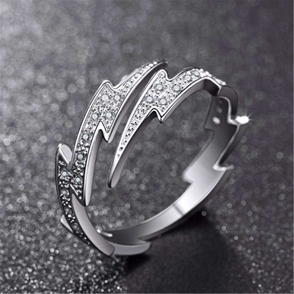 Lightning Bolt Ring for Women, 18K Rose Gold Plated Open Ring, Statement Index Finger Ring, Edgy Stackable Jewelry Gift