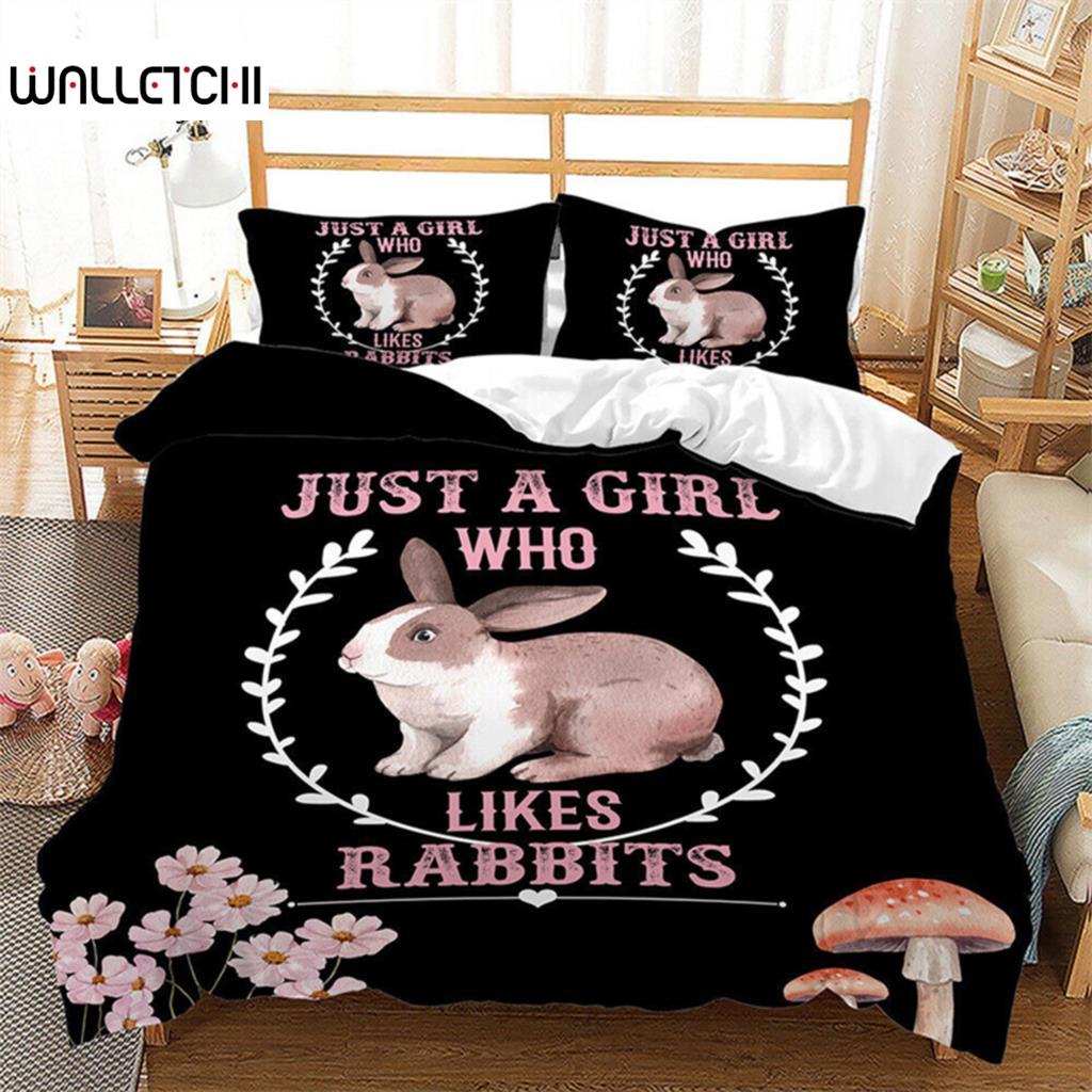 

Bunnies Duvet Cover Mushroom Floral Bedding Set Cute Animal Rabbit Quilt Cover Twin Size Greetings and Presents for Easter Day EU single(135x200cm)