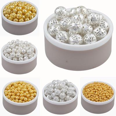 DIY for Necklace Bracelet Hollow Bead Silver Gold Plated 40-300Pcs Pendant Jewelry Making Wholesale 4-12mm Space Loose Beads