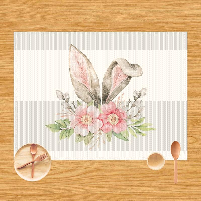 Easter Bunny Placemats Cross-border Amazon Imitation Linen Easter Egg Placemats Party Tablecloths for Banquets