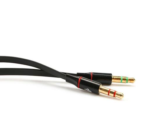 Kabel Płaski Rozdzielający Ze Złączem 3,5Mm Mikrofon Audio Czarny Złoty