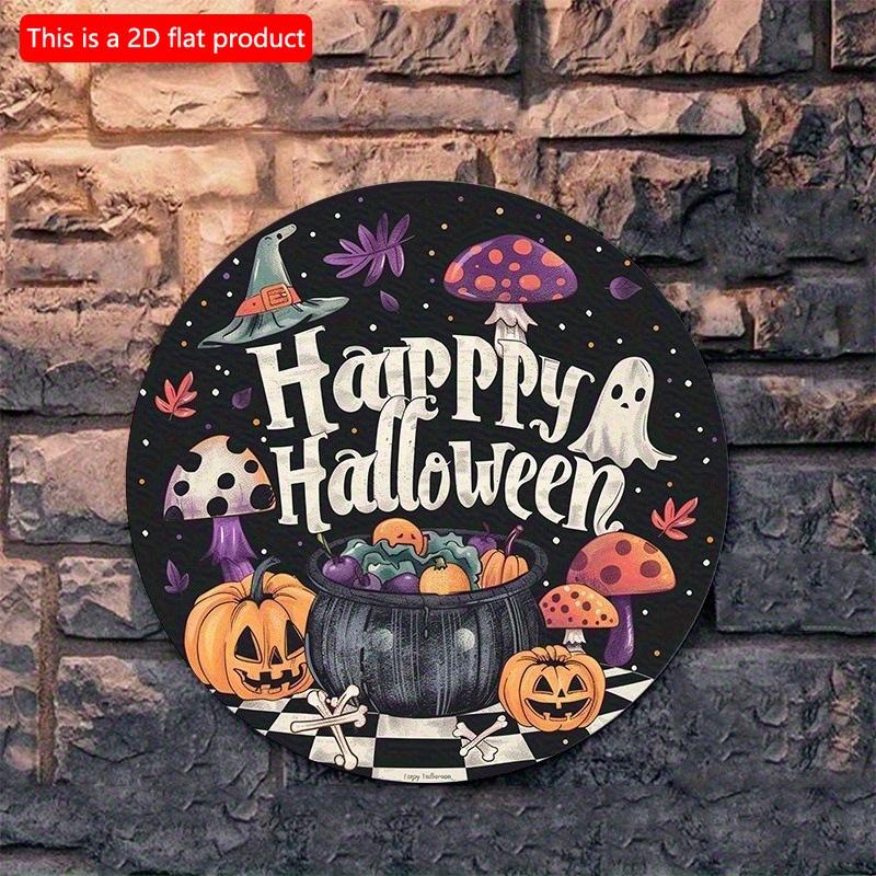 2d Flat 20*20cm, Home Decoration, "Happy Halloween" Circular Wooden Creative Decorative Logo, for Home, Cafe, Kitchen, Bar, Office Wall Decor.