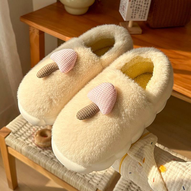 

Мужские нескользящие тапочки для улицы - 2024 Mushroom Cotton, теплые, закрытый каблук, толстая подошва, меховая подкладка 40-41