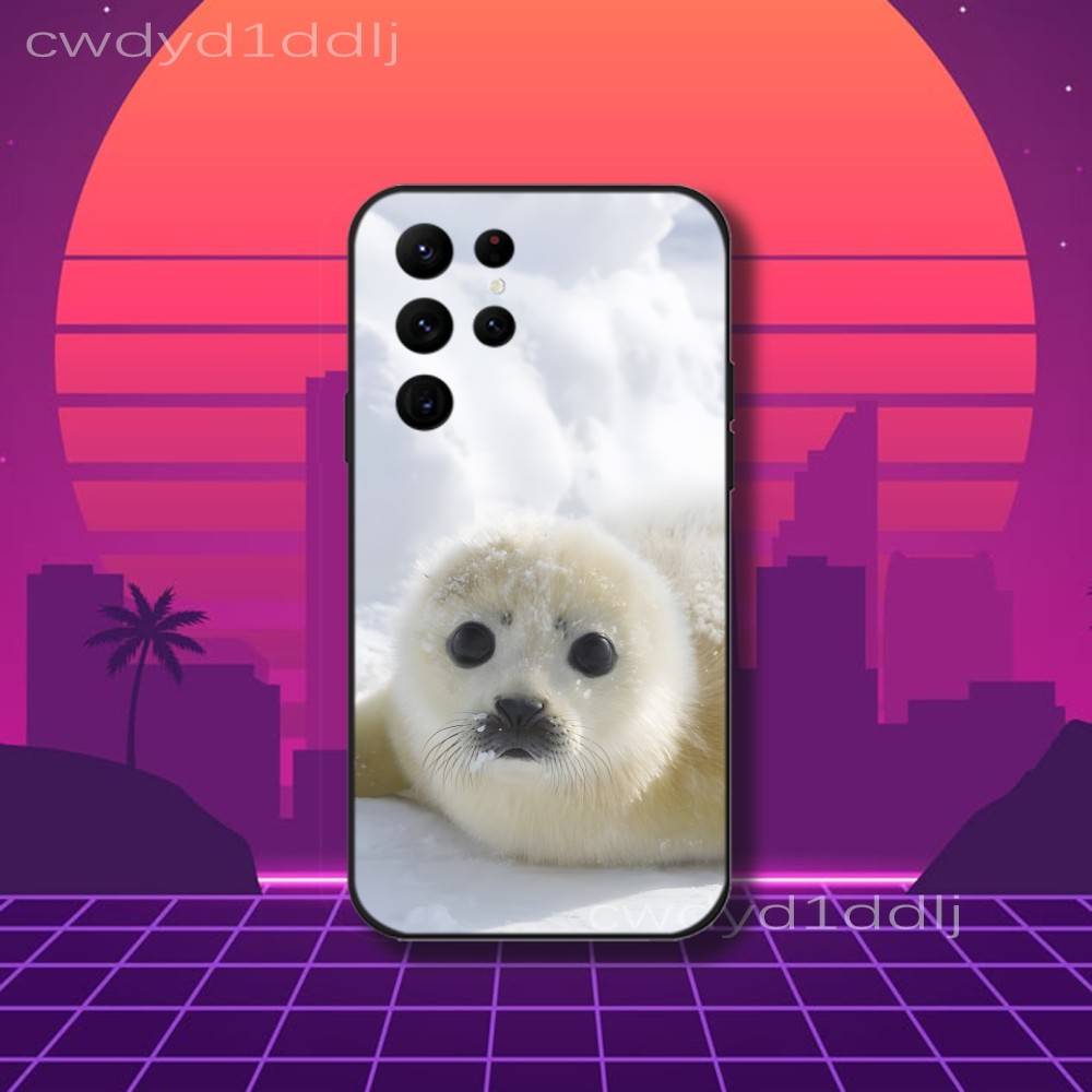 Cute S-Seal Seals Animal Phone Case For Samsung S10,S21,FE,S21 ,S26,S25,S24,S23,Ultra,S9,S22,Plus Black Shockproof Silicone Sof