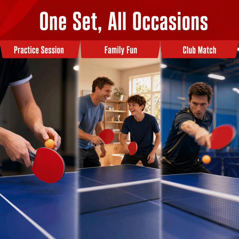 6PCS Black Red Table Tennis Paddle Set Dual Rackets Table Tennis Rackets Indoor Outdoor