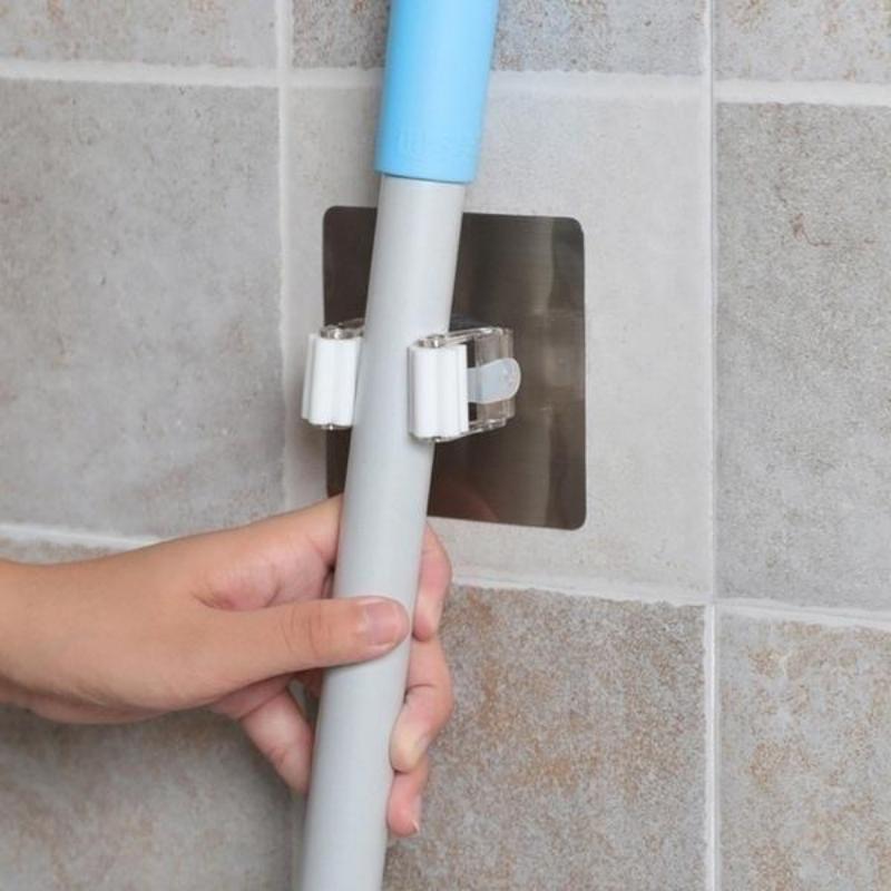 Portaoggetti Portaspazzole Portascope Portaoggetti Portautensili da cucina Accessori da parete per maggiordomo Gancio senza cuciture per punzonatura gratuita Fibbia per mocio da parete Gancio adesivo