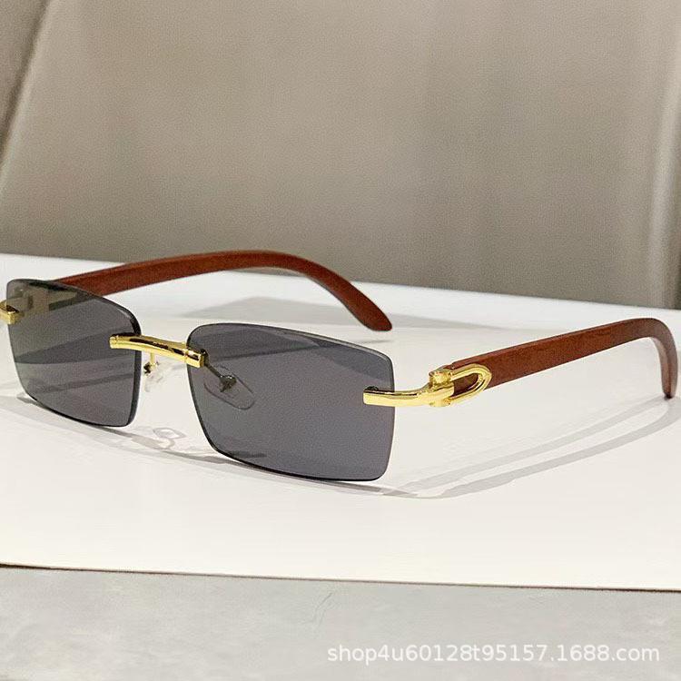 Frameless Trimmed Personalized Sunscreen Sunglasses Catwalk Travel Fashion Versatile Women S Sunglasses Wood Grain Legs