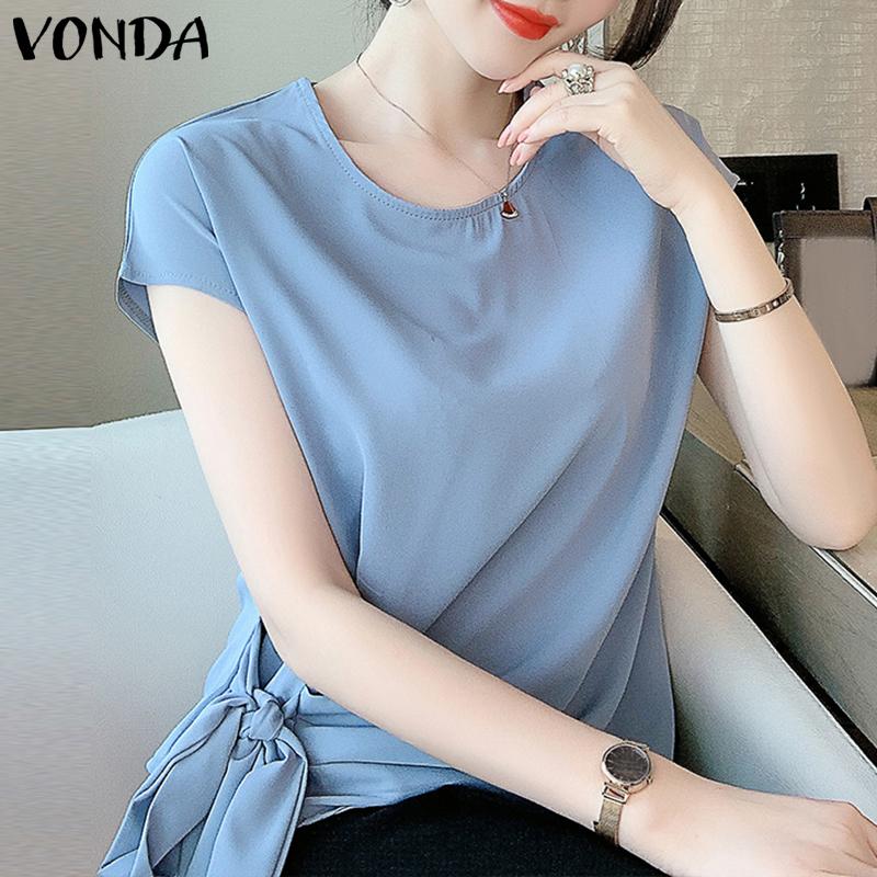 

VONDA Летние женские однотонные топы с короткими рукавами и талией
