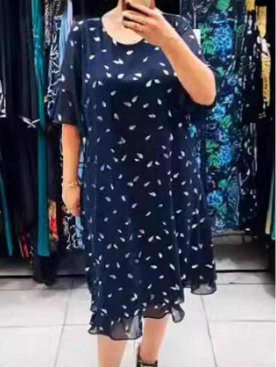 2024 Elegant Plus Size Chiffon Print Women's Short Sleeve Dress