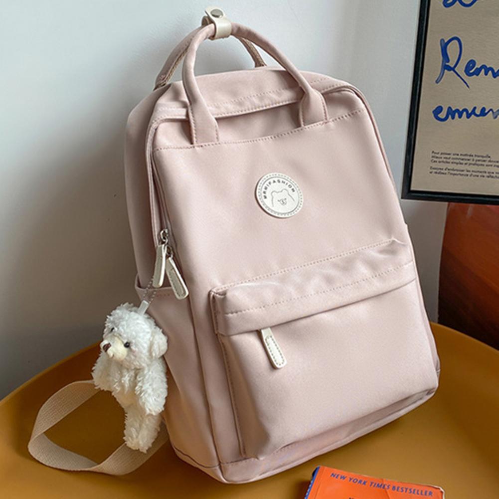 

Подростковый кампусный рюкзак большой вместимости с плюшевым брелоком, рюкзак каваи, прочная молния для работы, кемпинга, спорта, путешествий розовый