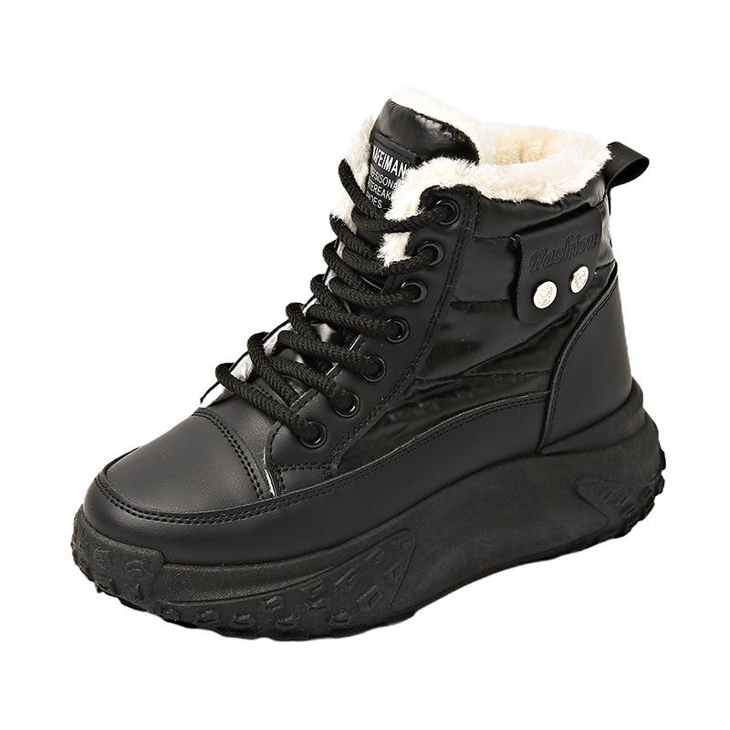Fleece high-top windproof boots for women's 2025 winter new student ins Korean version of warm casual platform cotton shoes P6011