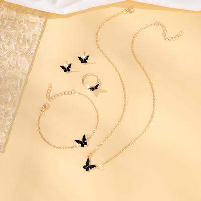 5pcs Exquisite And Elegant Butterfly Pendant Earrings Bracelet Ring And Necklace Perfect As Gift Birthdays Any Special Occasion