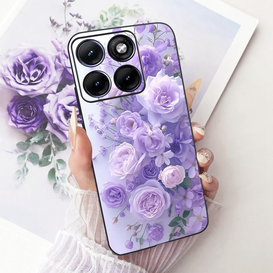 Für Motorola Edge 70 Fusion Niedliche Blume Schmetterling Katze Bemalte Hülle Für Motorola Edge70 Fusion 5G Schwarzes Silikon Weiche Handyhüllen