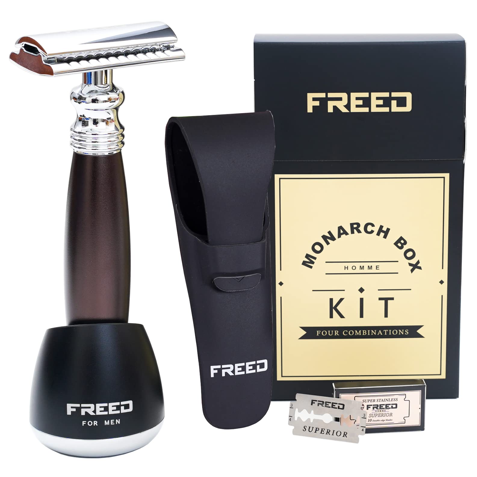 

FFREED Safety Razor Gift Box Aluminum Alloy and Silicone Travel Storage and 10 Perfect as a gift for or for Made in Taiwan Double-Edged Set, Blades,