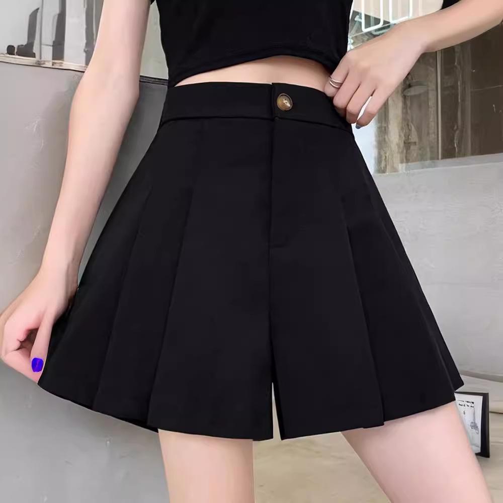Women's Summer 2024 High Waist Pleated Wide Leg Shorts - Slimming A-line Casual Suit Shorts.