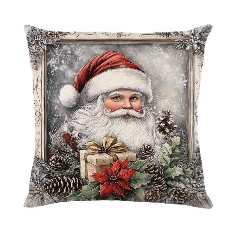 Retro Christmas Photo Frame Pillow Cover Elk Golden Bell Home Sofa Decoration Cushion Cover Bedside Cushion