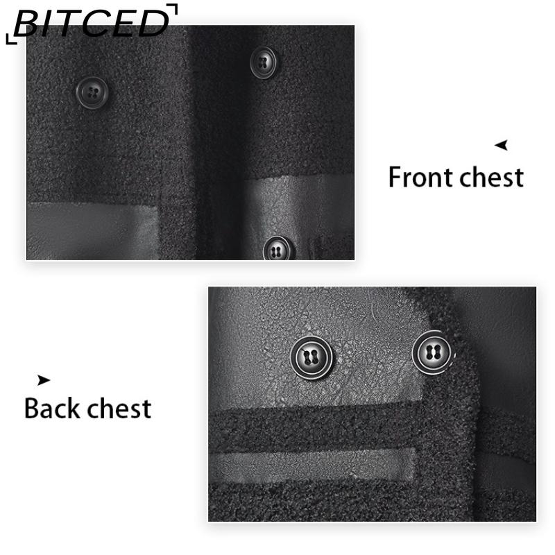 BITCED Mid-Length Women's Leather Jacket with Patchwork Details, Reversible Vintage Style, Fleece-Lined Thickened Leather and Fur Combination Coat