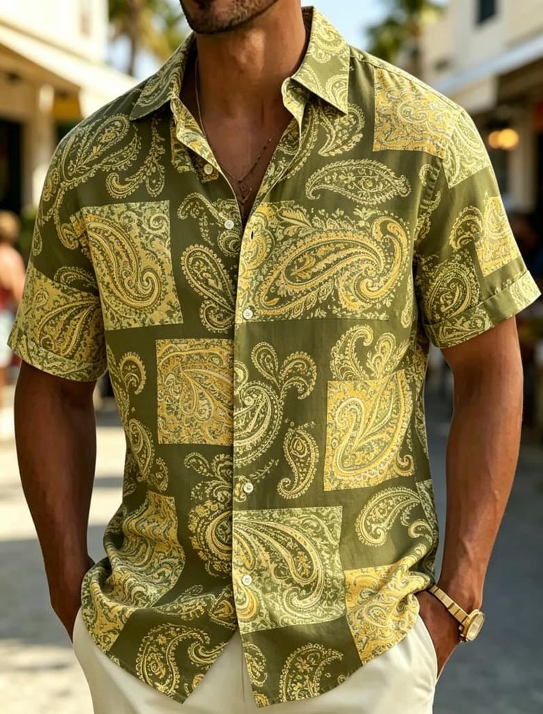 Men's Classic Bohemian Paisley Print Casual Shirt, Breathable Top For Summer Leisure Beach Gathering And Daily Everyday Wear