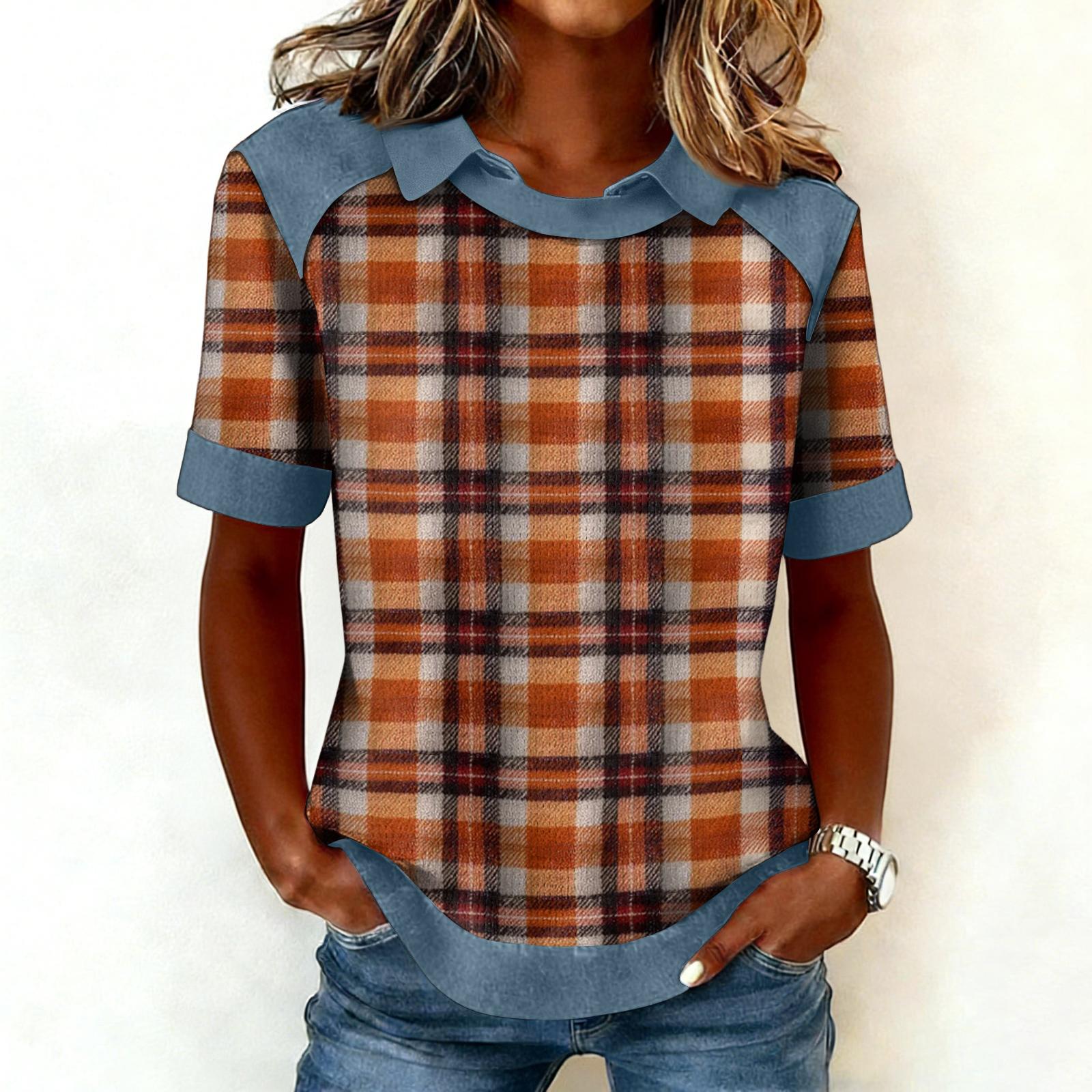 

Женская модная ковбойская толстовка с воротником и вставками, повседневная толстовка с принтом, рубашка с коротким рукавом, топ XL оранжевый