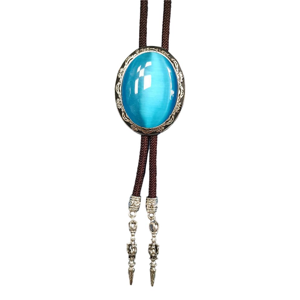 Western Vintage Braided Rope Bolo Tie with Oval Shape Stone Pendant Adjustable Cord Necktie Jewelry Necklace for Men