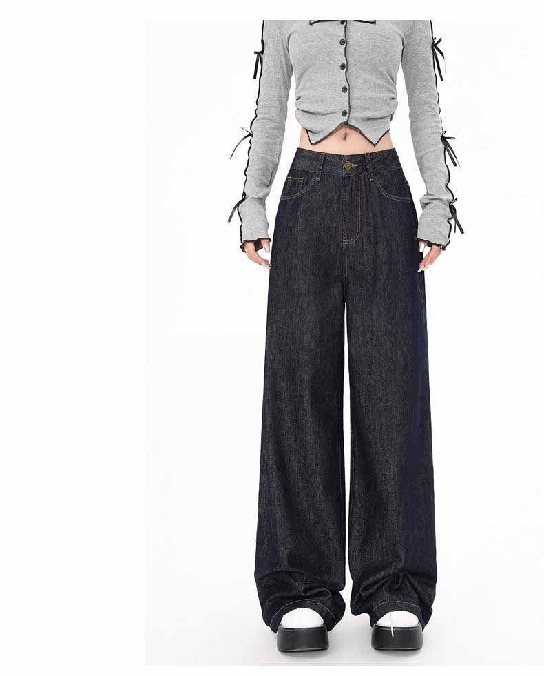 

Ретро джинсы с высокой посадкой, свободные, с широкими штанинами, для весны и осени 2025 M темно-синий