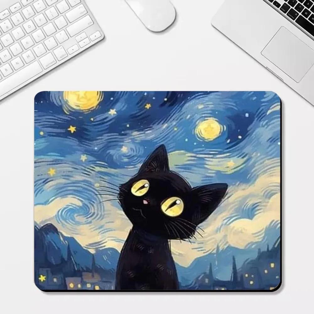 Small Anime Kawaii Black Cat Mouse Pad Cartoon Desk Mat Gaming Keyboard Table Mat Office Decor for PC Mouse Carpet Computer Game