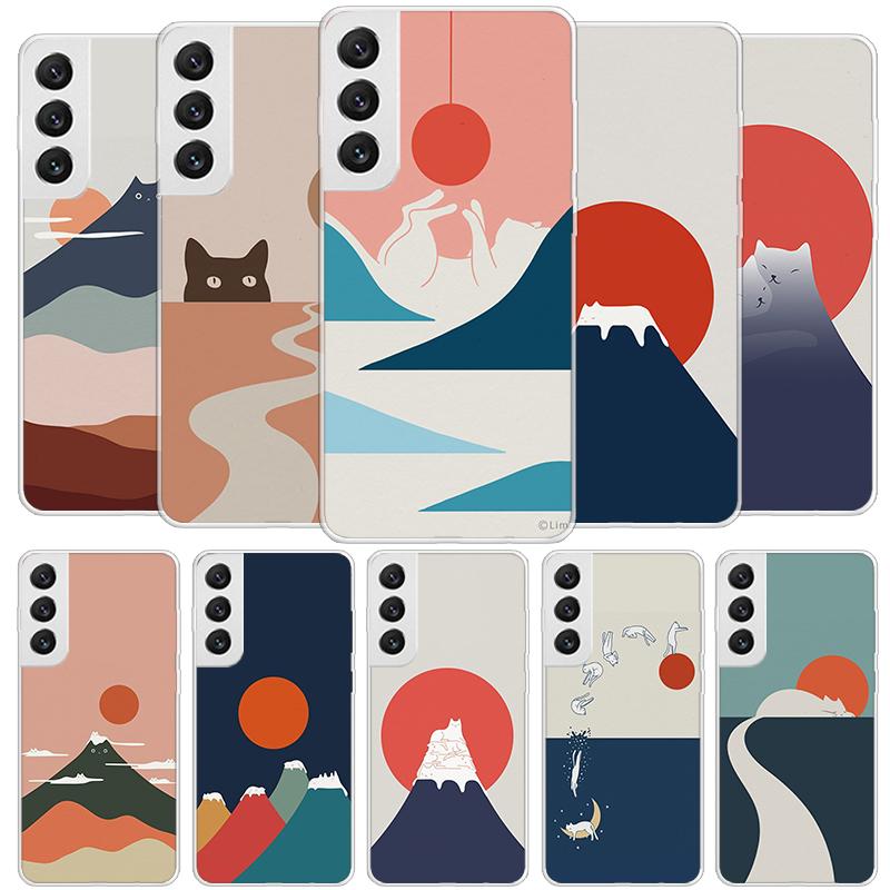 Art Cat Mount Fuji Japan Cover Phone Case For Samsung Galaxy S26 S25 Edge S24 Ultra S23 S22 Plus S21 S20 FE Soft Fundas Shell Ga