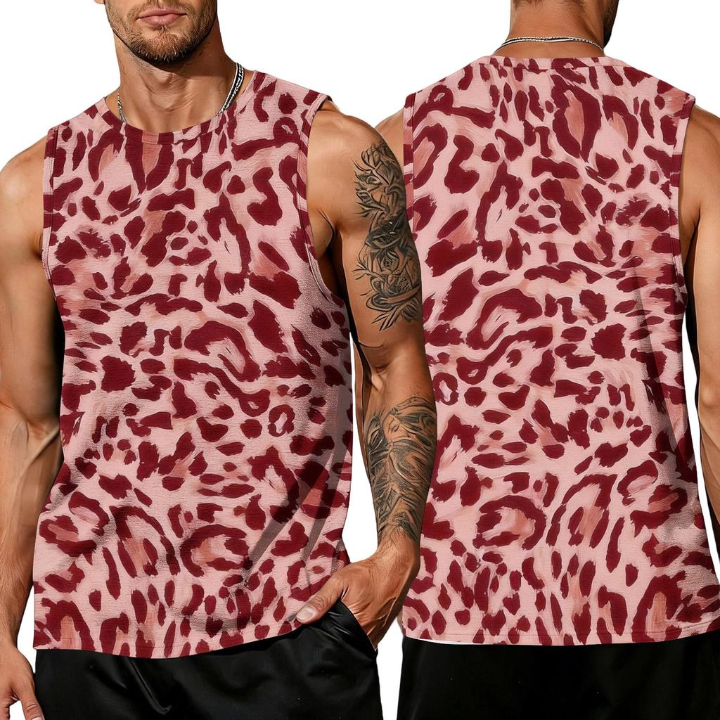 Men's Casual Sleeveless Tank Top Leopard Print Athletic Workout Gym Breathable Muscle Shirt Summer Vest