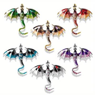 Retro Oil Dripping Flying Dragon Brooch Rhinestone Inlaid Enamel Brooches Pin