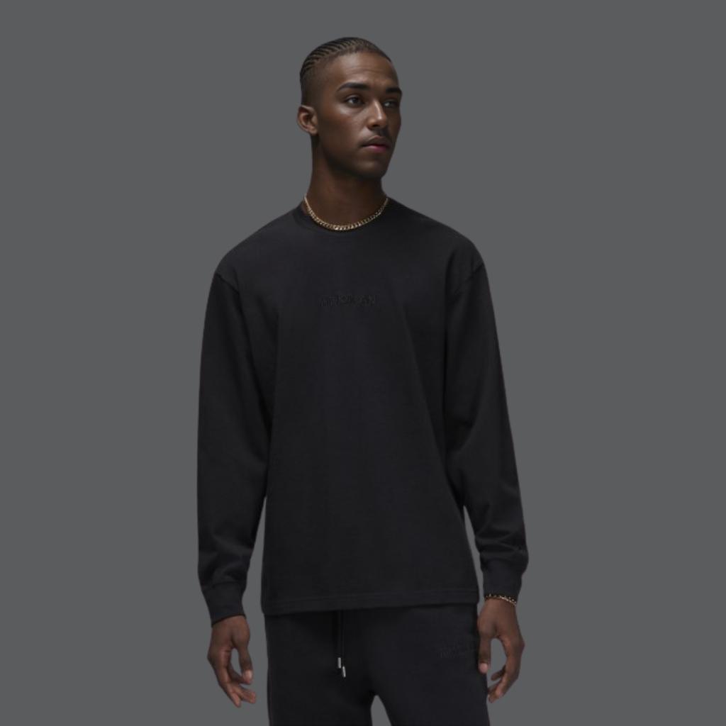 Jordan Wordmark Series Solid Logo Embroidered Crew Neck Long Sleeve T-Shirt Men Tops Black FJ0703-010