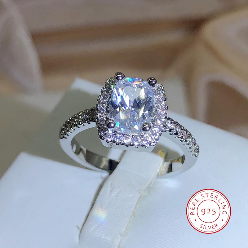 New Classic Square White Zirconia Ring Female 925 Stamp Fashion Party Wedding Proposal Jewelry Gift
