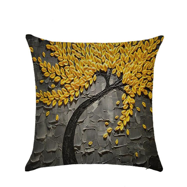 Sofa Pillow European Three-dimensional Oil Painting Tree Print Polyester Cushion Home