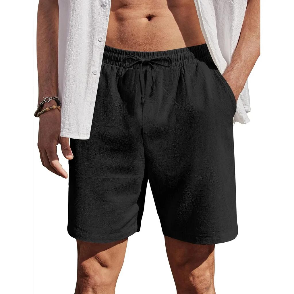 Men's Cotton Linen Shorts Beach Style Lightweight Breathable Casual Short Pants Vacation Hawaii Loose Fit Comfortable Shorts