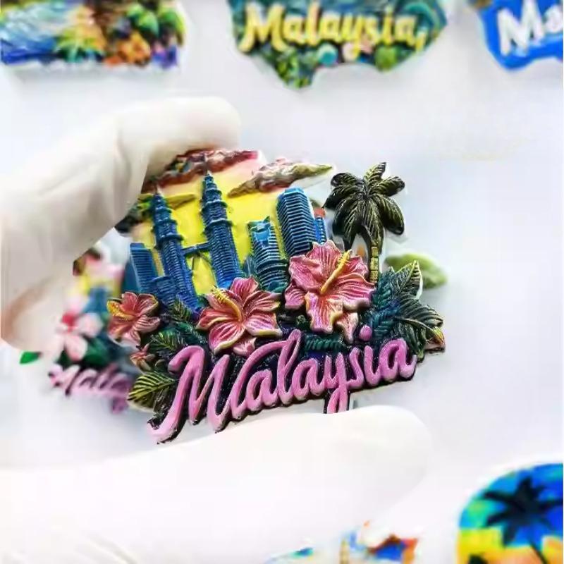Malaysia Fridge Stickers Kuala Lumpur Travel Souvenirs Hibiscus Flowers Petronas Twin Towers Fridge Magnets Wedding Gifts