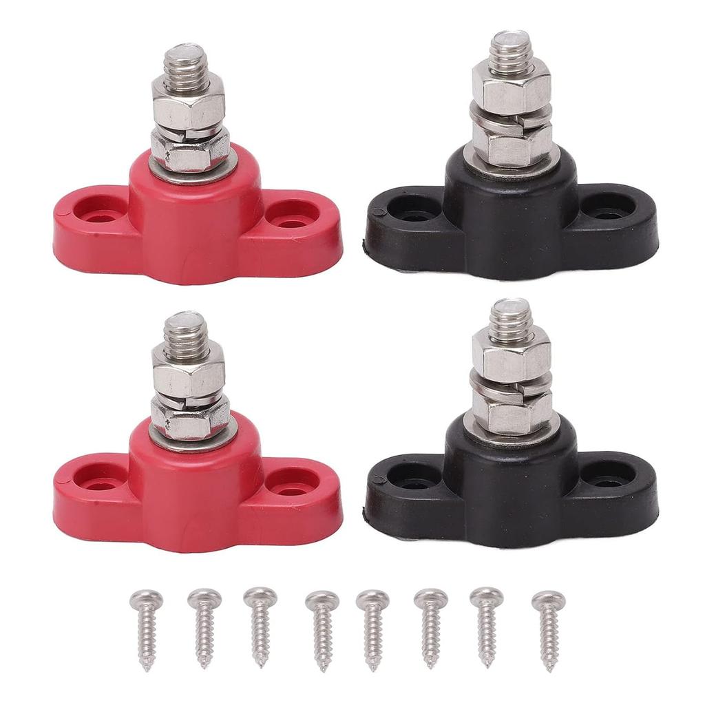 4 Pcs Battery Power Distribution Terminal Blocks Red Black Single Stud Ground Insulated Junction Post 12V 24V for Car