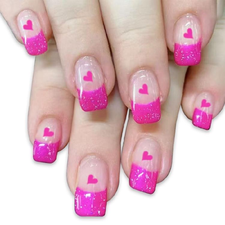 

24 Pieces French Style Glitters Designs Heart Artificial Nail Accessories For A Touch Of Romance On Special Occasion 1