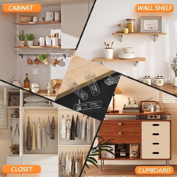 Clear Locking Shelf Clip 40Pcs Plastic Cabinet Shelf Support Pegs for Kitchen Bookcases Shelving Easy Installation