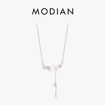 MODIAN Prawdziwe 925 Sterling Silver Charm Shell Perłowy kwiat Wisiorek Naszyjnik Elegancki Łańcuszek na Szyję Dla Kobiet Rocznica Fine Jewelry