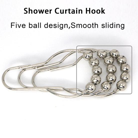 6 Pcs Shower Curtain Hooks Rust-proof Shape Heavy Duty Gourd Electrolated Smooth-Rolling Balls Openable