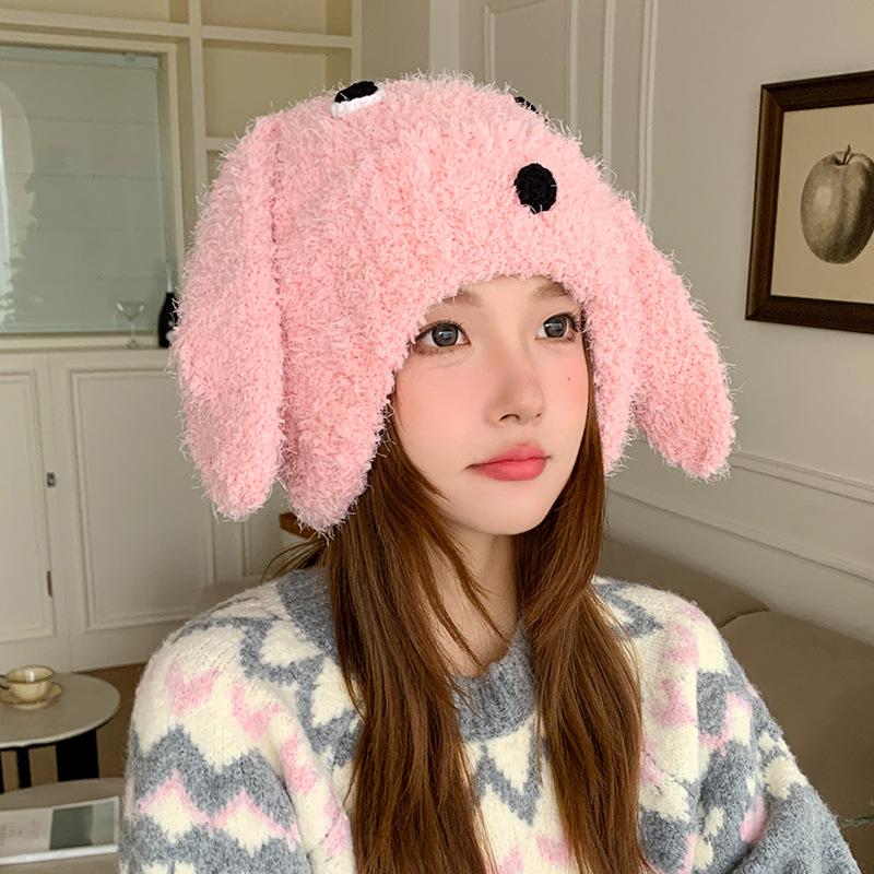 

Японская милая шапка женская с кроличьими ушками теплая шапка-пуловер осень-зима универсальная утолщенная плюшевая ветрозащитная шапка с козырьком