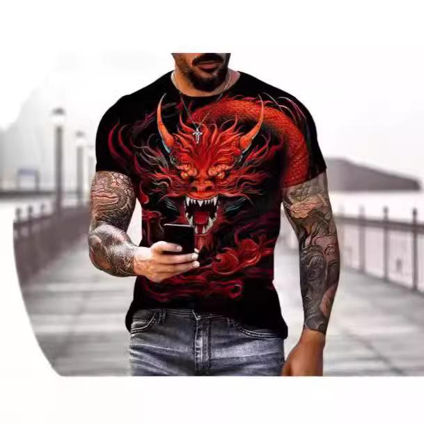 Dragon 3D printed T-shirt men's and women's casual fashion streetwear oversized short-sleeved T-shirt Harajuku children